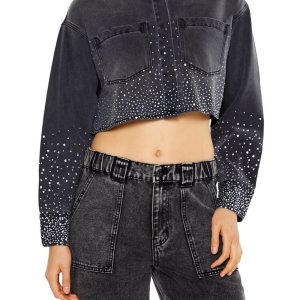 Cropped Rhinestone Denim Shirt