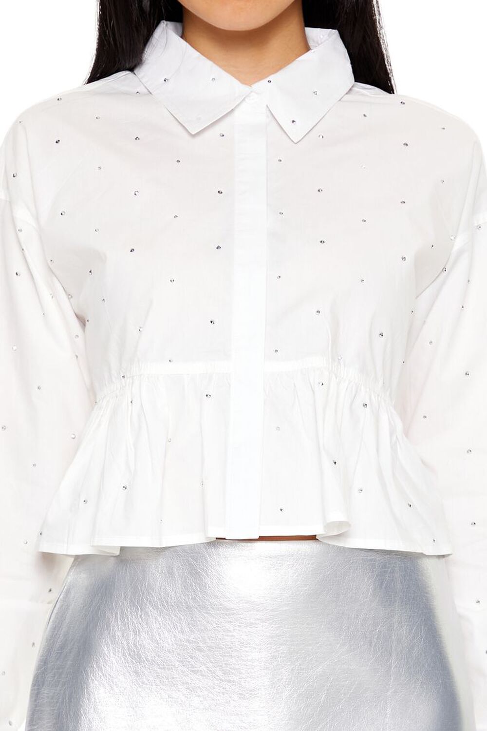 Rhinestone Cropped Peplum Shirt - Image 5