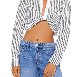 Striped Twist-Front Crop Top