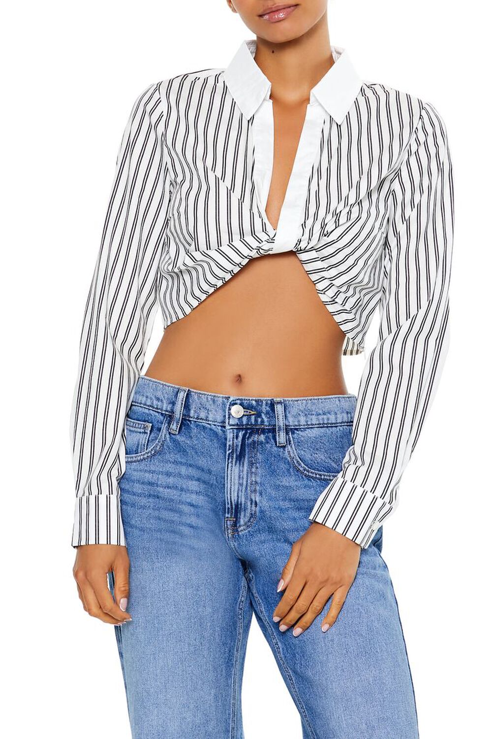 Striped Twist-Front Crop Top