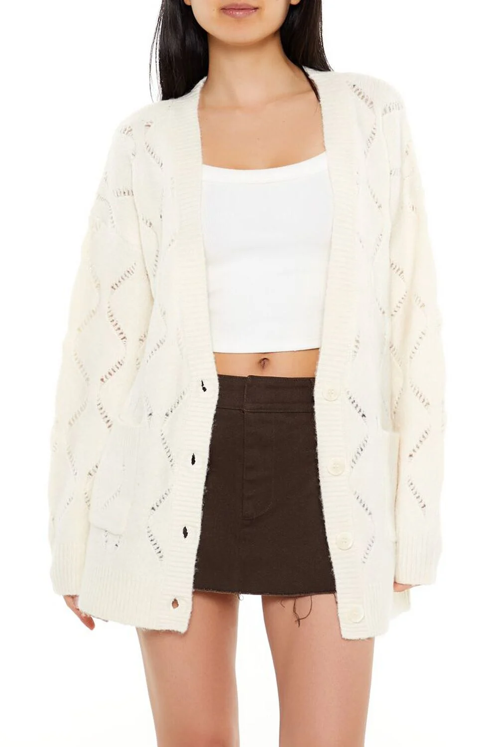 Pointelle Knit Cardigan Sweater