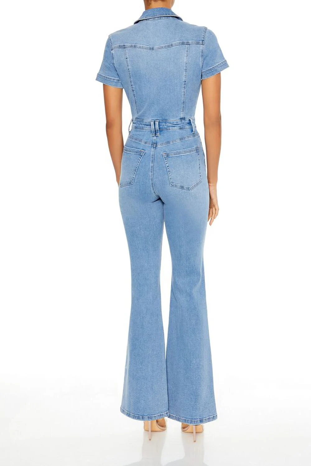 Denim Zip-Up Flare Jumpsuit - Image 3