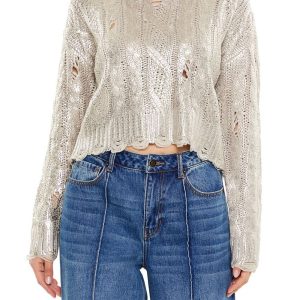 Metallic Cable Knit Sweater
