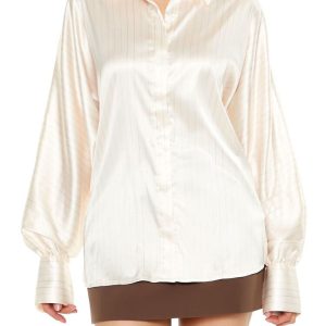 Pinstriped Dolman-Sleeve Satin Shirt