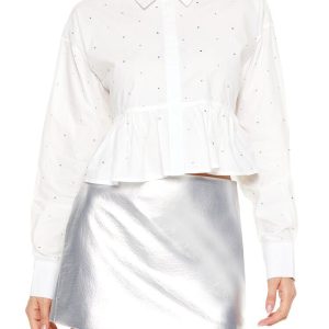 Rhinestone Cropped Peplum Shirt