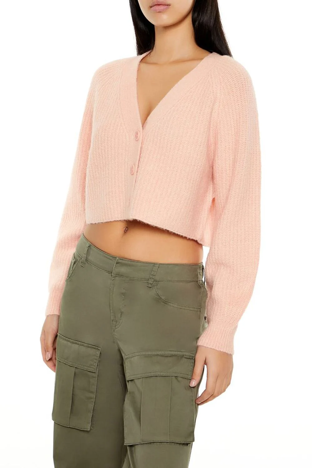 Fuzzy Ribbed Cardigan Sweater - Image 4