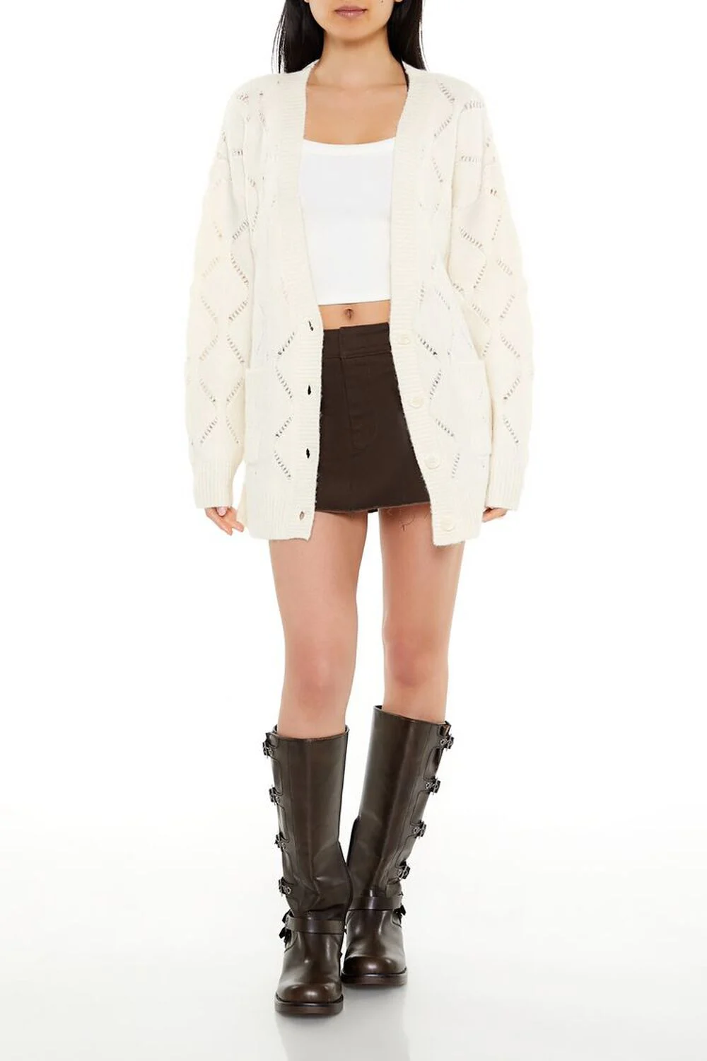 Pointelle Knit Cardigan Sweater - Image 3