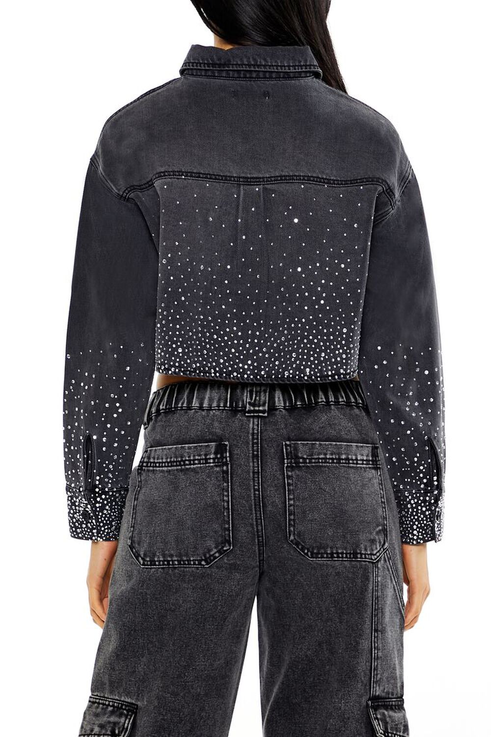 Cropped Rhinestone Denim Shirt - Image 5