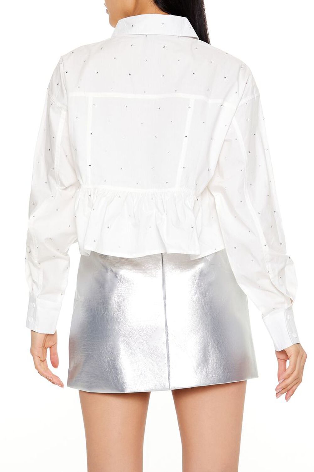 Rhinestone Cropped Peplum Shirt - Image 3