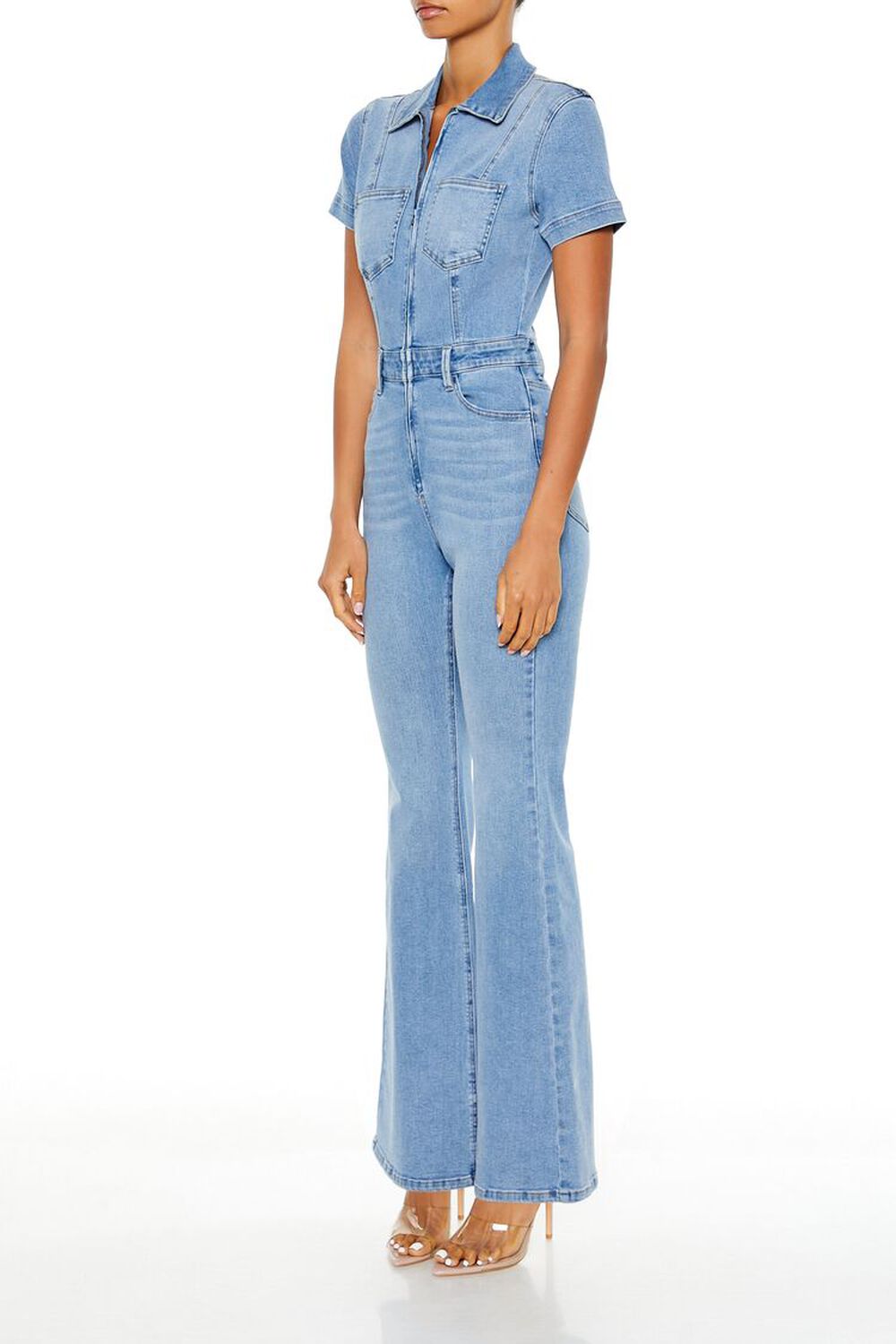 Denim Zip-Up Flare Jumpsuit - Image 2