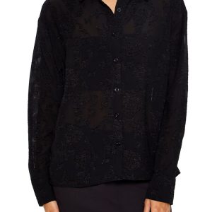 Lace-Trim Long-Sleeve Shirt