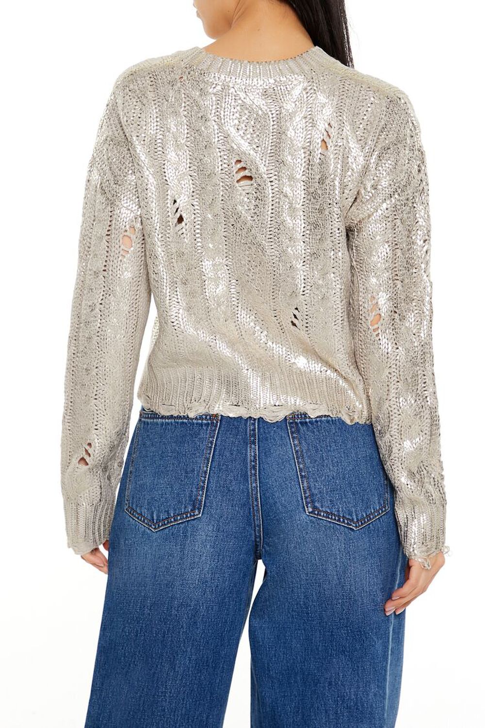 Metallic Cable Knit Sweater - Image 4