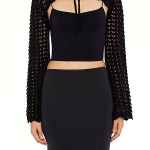 Crochet Tie-Front Shrug Sweater