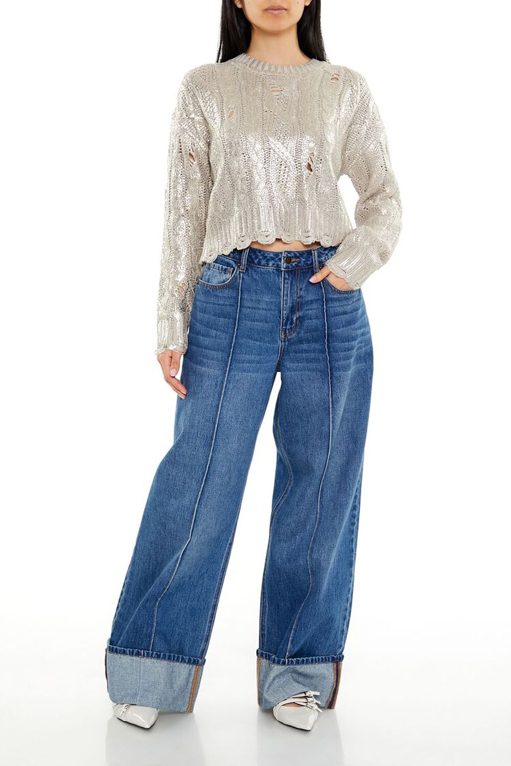 Metallic Cable Knit Sweater - Image 2